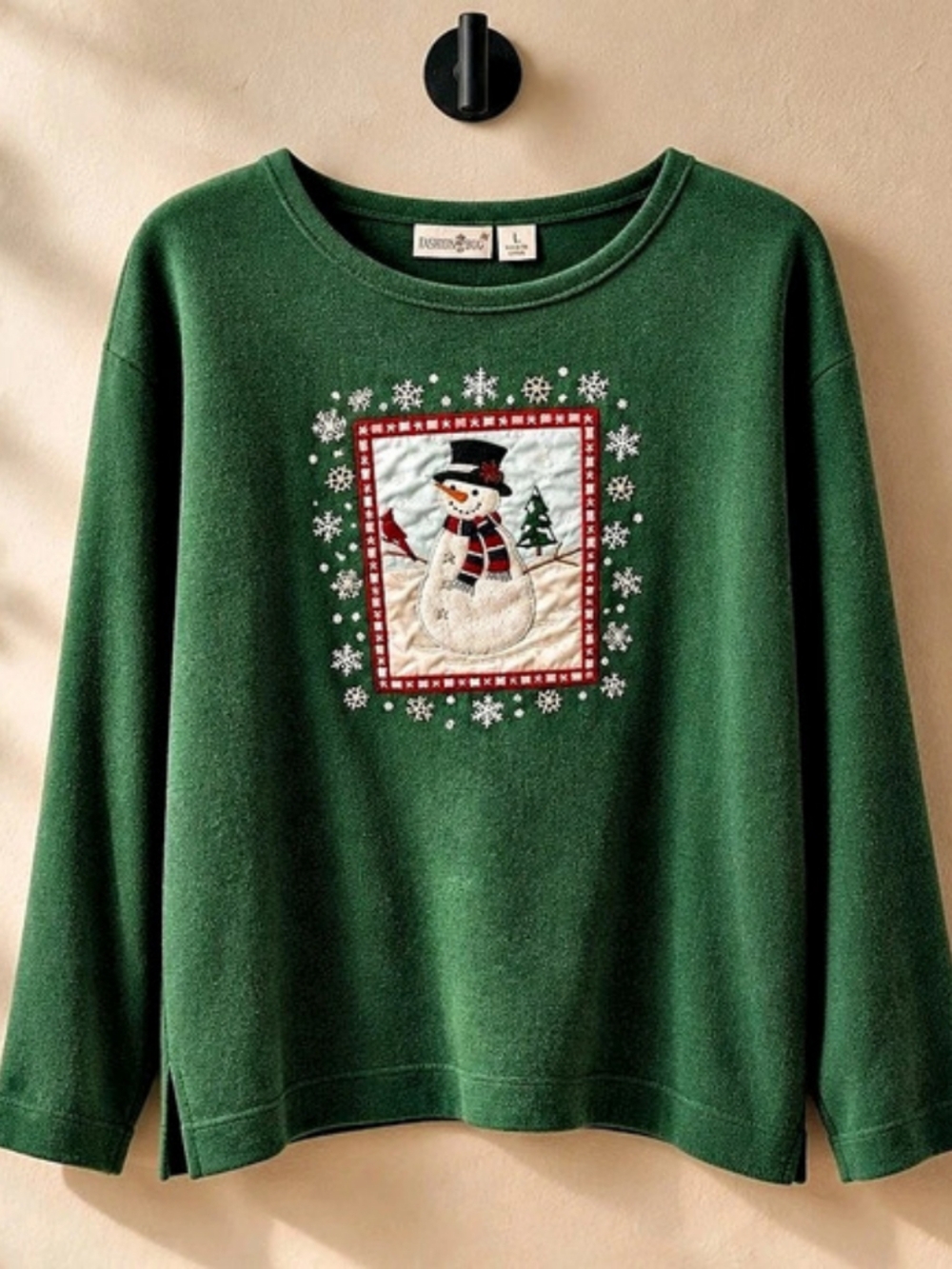 Fashion Bug Embroidered Snowman Sweatshirt in Green